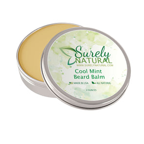A tin of all-natural beard balm with cool mint fragrance from Surely Natural
