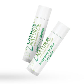 A tube of all-natural lip balm with blueberry muffin flavor from Surely Natural