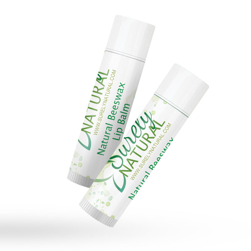 A tube of all-natural lip balm crafted with natural beeswax by Surely Natural