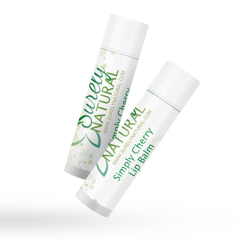 A tube of all-natural lip balm with simply cherry flavor from Surely Natural